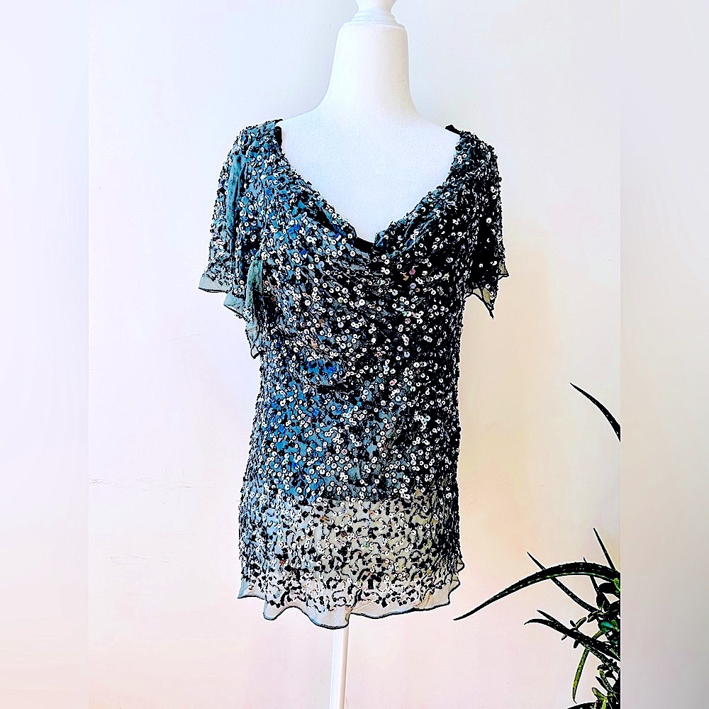 Adrianna Papell silk sequin blouse, L
